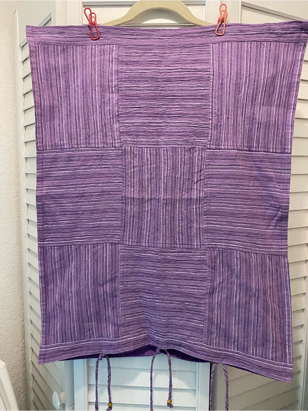 Liz Claiborne Cotton “Pillow Sham w/Bead Ties” Size 19x25” Purple Squares EUC